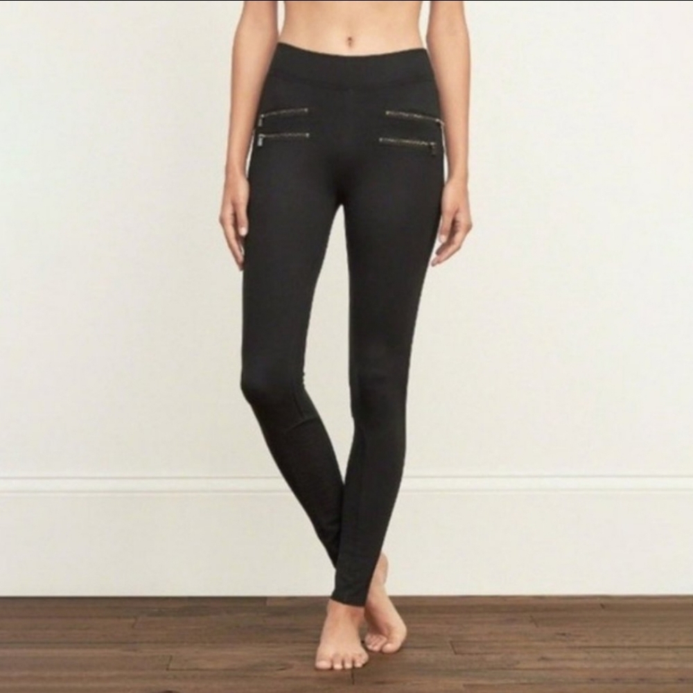 ABERCROMBIE & FITCH Moto Zipper Ponte Legging Black Size M